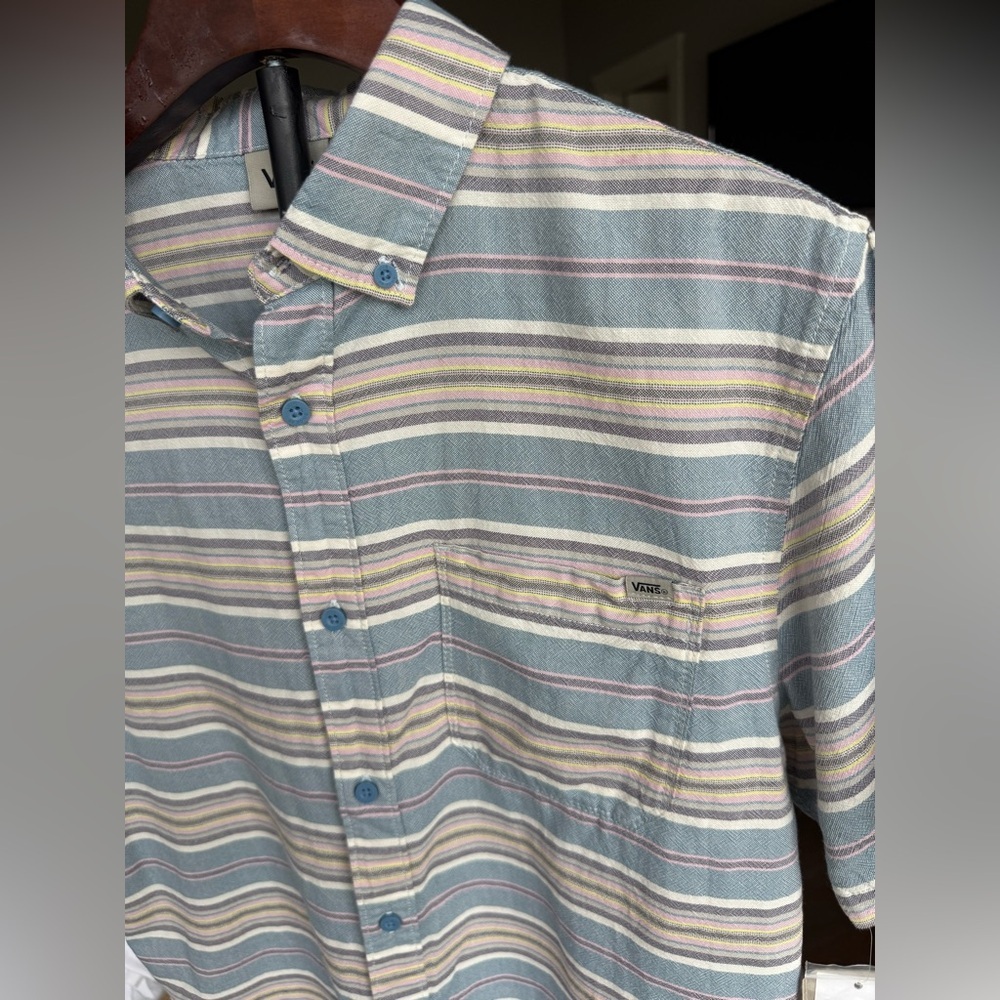 Vans Men's M Short Sleeve Multicolor Siesta Striped Button Down Shirt - Picture 2 of 8
